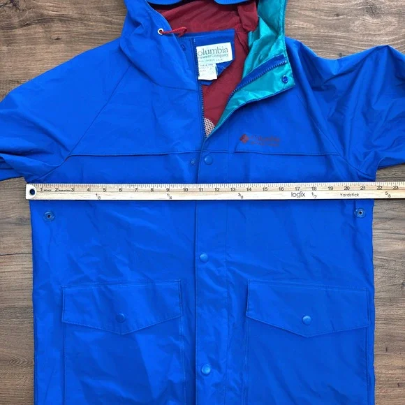 Vintage Columbia Sportswear Mens XS Blue Hooded Rain Jacket Pants Waterproof PVC
